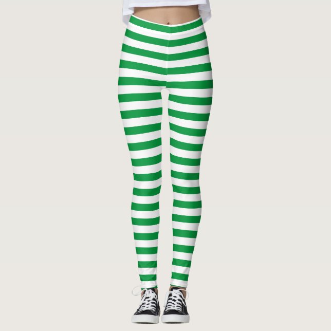 Klassisk Grönt och vit stripe Leggings (Framsida)