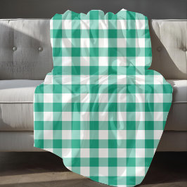 Klassisk Grönt och White Gingham Checkered Mönster Fleecefilt