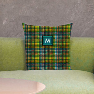 Klassisk Grönt Play Tartan Mönster Monogram Kudde