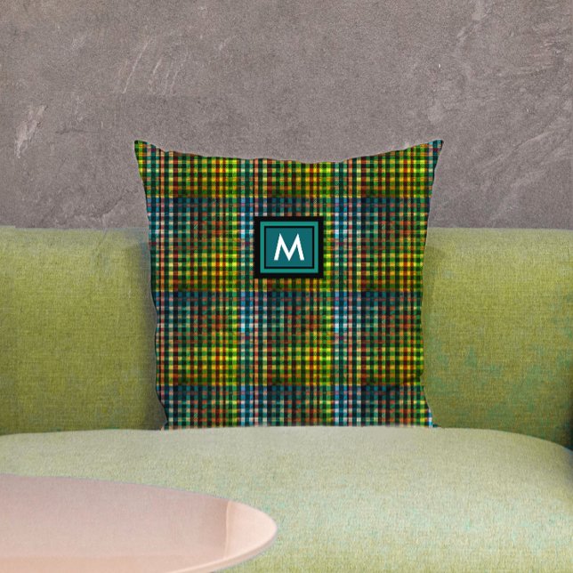 Klassisk Grönt Play Tartan Mönster Monogram Kudde (Skapare uppladdad)