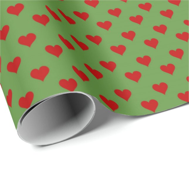 Klassisk Grönt Red Hearts Multi Presentpapper (Rullad Hörn)