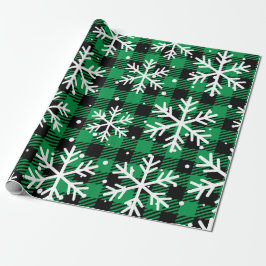 Klassisk Grönt Tartan Snöflingor Wrapping Papper Presentpapper