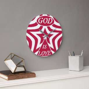 Klassisk gud är Kärlek Star Red & White Wall Clock Stor Klocka