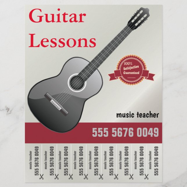 Klassisk Guitar Lessons Music Teacher Tutor Flyer (Framsida)