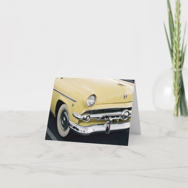 Klassisk gul bil med vita däck tack kort (Framsida)