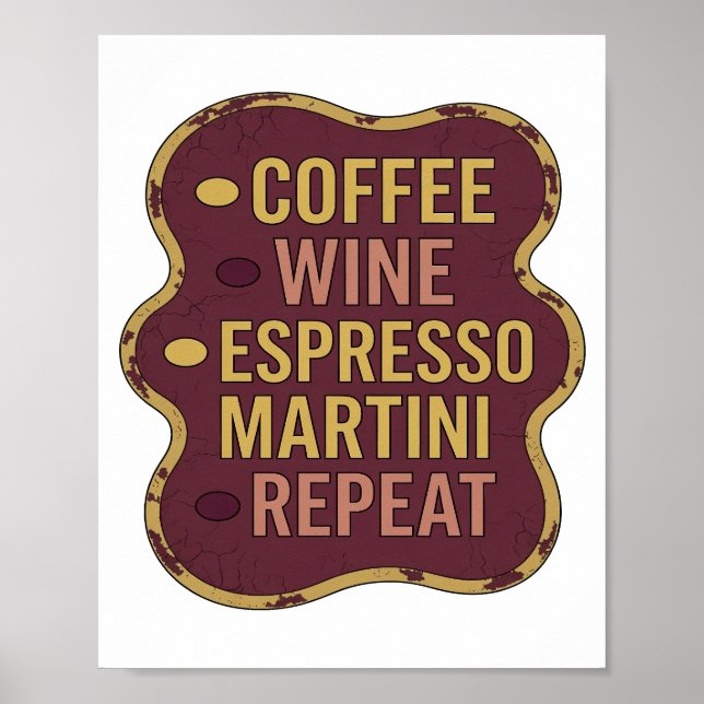 Klassisk Gul KAFÉ VIN ESPRESSO MARTINI REPETERAR Poster (Framsidan)