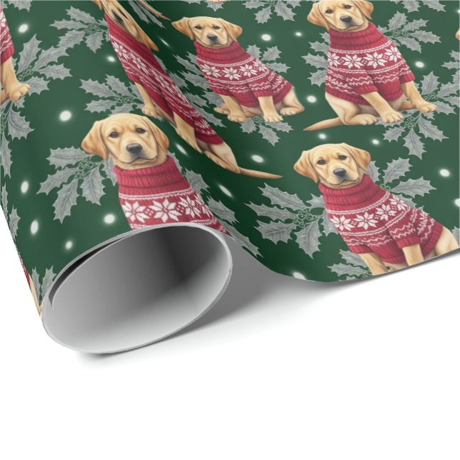 Klassisk gul Labrador-valp i röd tröja Patte Presentpapper (Rullad Hörn)
