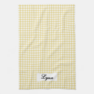 Klassisk gul och vit gingham Personligt namn Kökshandduk