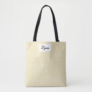 Klassisk gul och vit gingham Personligt namn Tygkasse