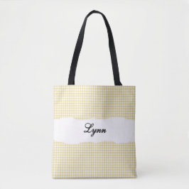 Klassisk gul och vit gingham | Personligt namn Tygkasse