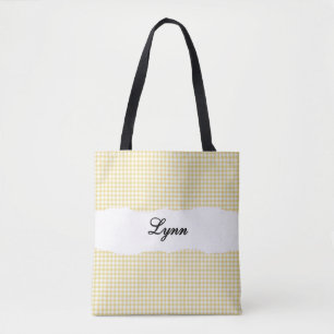Klassisk gul och vit gingham Personligt namn Tygkasse
