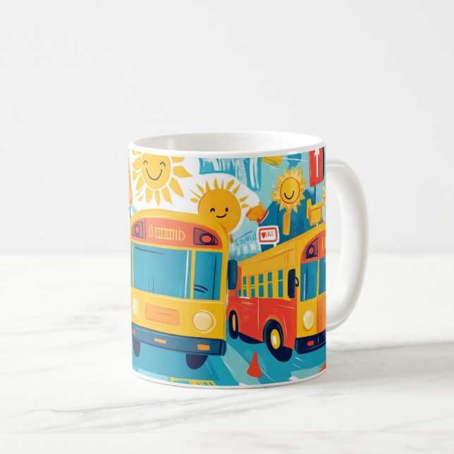 klassisk gul skolbuss fylld med glada barn kaffemugg (Framsida höger)