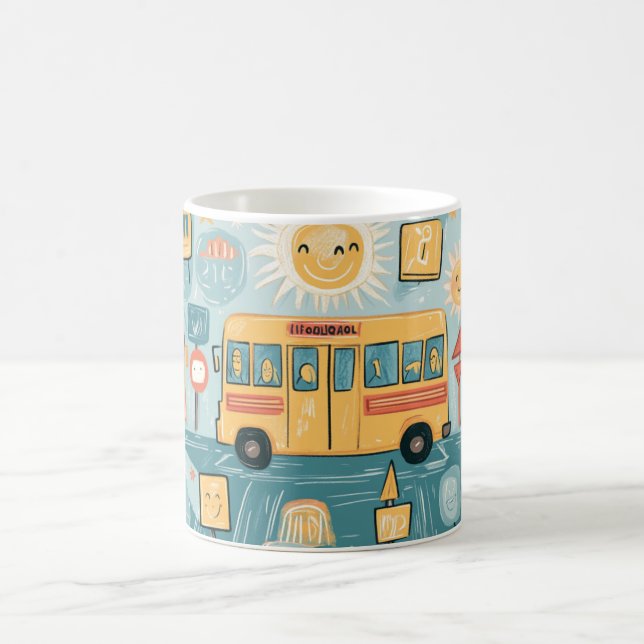 klassisk gul skolbuss fylld med glada barn kaffemugg (Center)