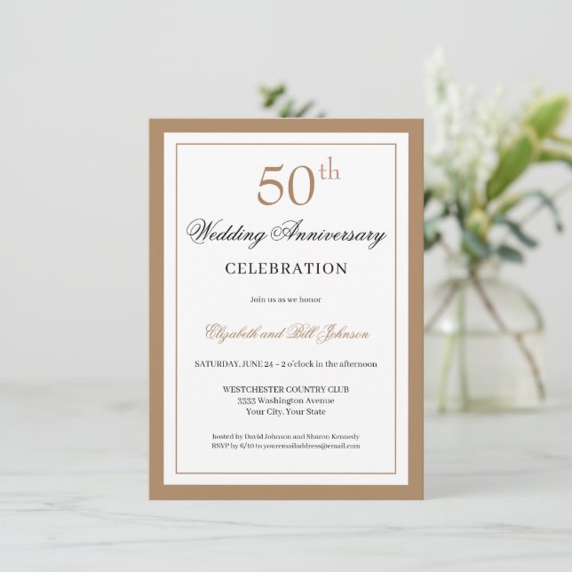 Klassisk guld 50-års bröllopsjubileum inbjudningar (Stående Fram)