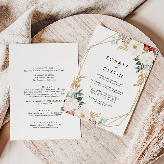 Klassisk Guld-Blommigt, bak och framsida, Bröllop Inbjudningar (Skapare uppladdad)