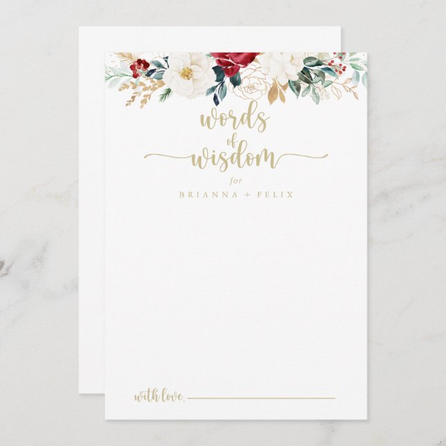 Klassisk Guld Blommigt Bröllop Ord i Wisdom Rådkort (Fram/baksida)