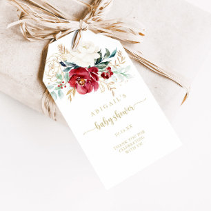 Klassisk guld burgunder vit blomster Baby Shower Presentetikett