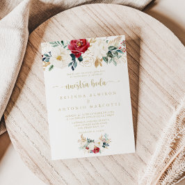 Klassisk guld burgunder vit floral Nuestra Boda Inbjudningar