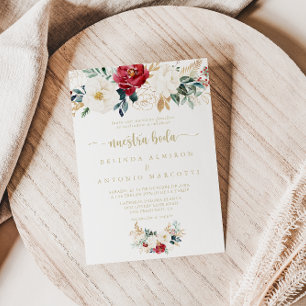 Klassisk guld burgunder vit floral Nuestra Boda Inbjudningar