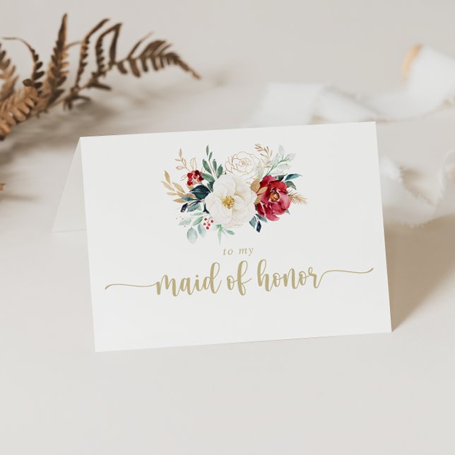 Klassisk Guld Burgundy White Blommigt Brudens sida Tack Kort (Skapare uppladdad)