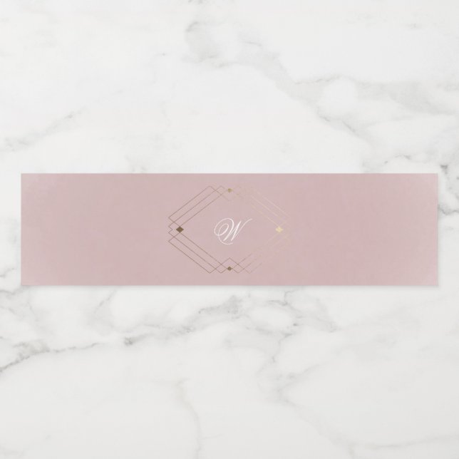 Klassisk guld dammig rosa rosa monogram bröllop vattenflaskor etikett (Singel etikett)