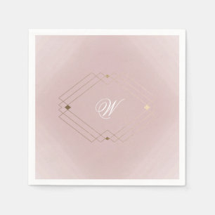 Klassisk Guld Dusty Ro Rosa Monogram Bröllop Pappersservett