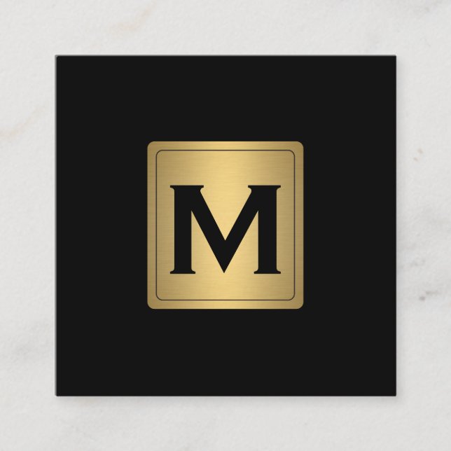 Klassisk Guld-etikett med Monogram Fyrkantigt Visitkort (Framsida)