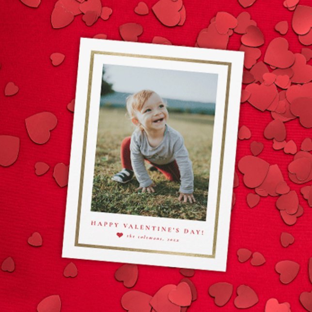 Klassisk guld-folie ram Photo Valentine Day Anteckningskort (Skapare uppladdad)