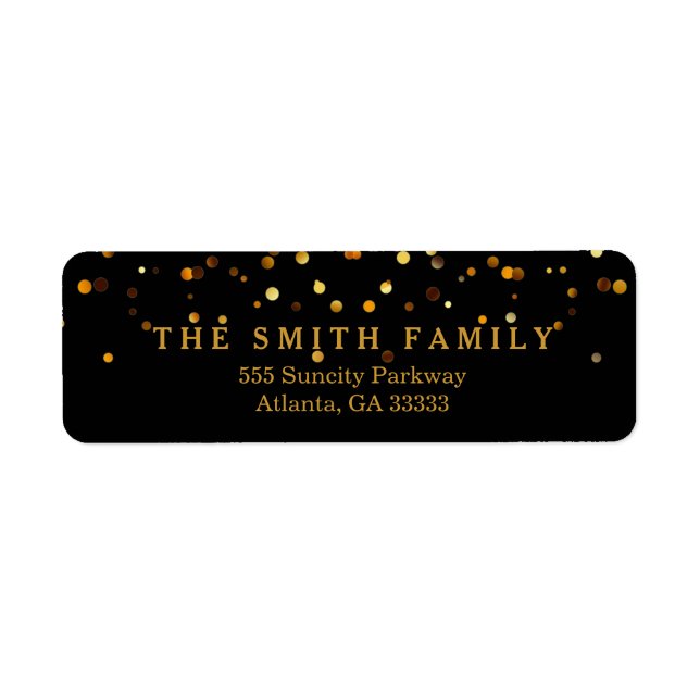 Klassisk Guld Glitter-prickar, svart, modern Returadress Etikett (Framsidan)