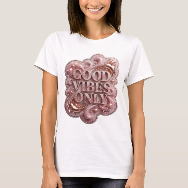 Klassisk guld GOOD VIBES ONLY T-shirt (Framsida)