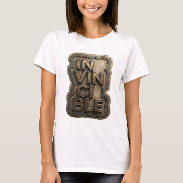 Klassisk guld INVINCIBLE Citat Design T Shirt (Framsida)
