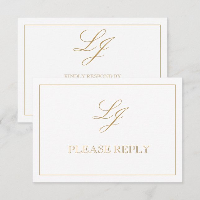 Klassisk Guld-kalligrafi, monogram nr Måltider OSA Kort (Fram/baksida)