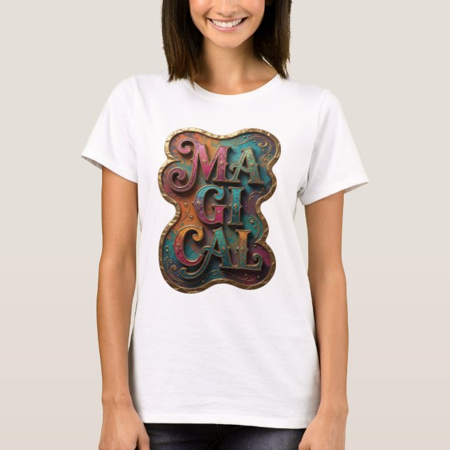 Klassisk guld MAGISK utsagadesign T Shirt (Framsida)