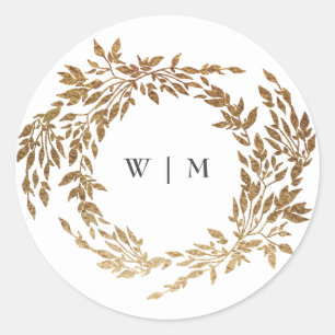Klassisk Guld Monogram Botaniska Vapenskölden Bröl Runt Klistermärke