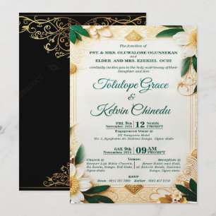 Klassisk guld- och grön blomsterbröllopsinbjudan — inbjudningar