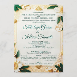 Klassisk guld- och grön blomsterbröllopsinbjudan — inbjudningar