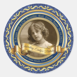 Klassisk Guld Photo Ram Elegant Banner Mörk blått Runt Klistermärke