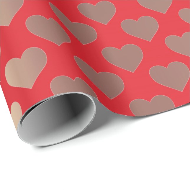Klassisk Guld  Rosa Red Hearts Confetti Presentpapper (Rullad Hörn)