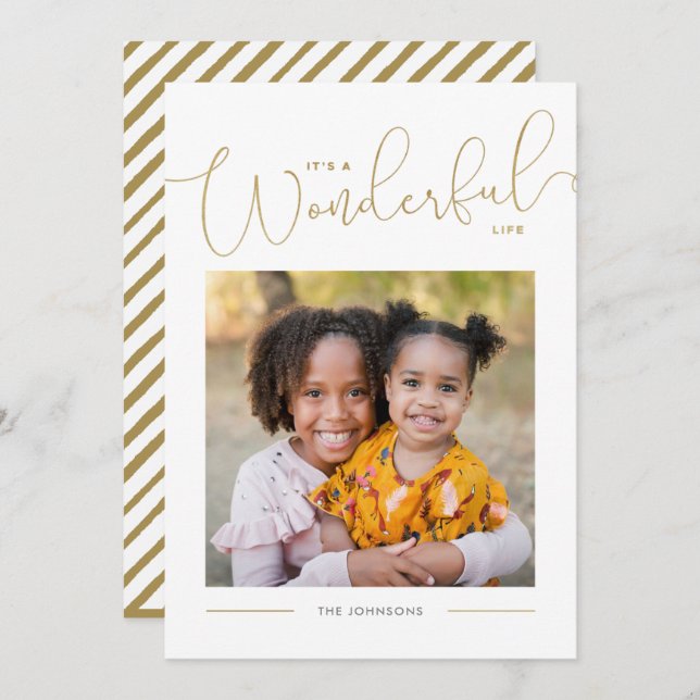 Klassisk Guld Script Calligraphy Wonderful Life Julkort (Fram/baksida)