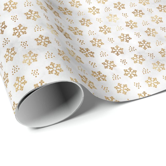 Klassisk guld snöflinga på snö jul helgdag presentpapper (Rullad Hörn)