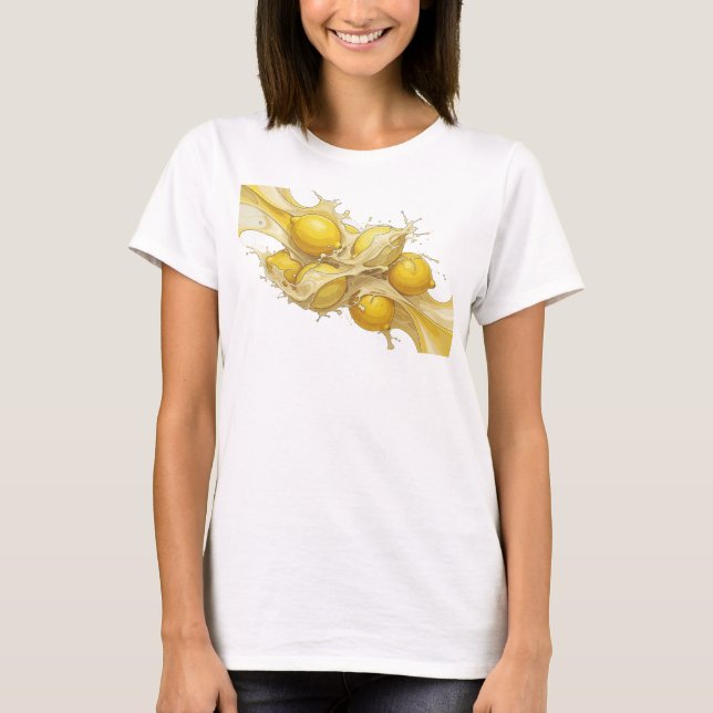 Klassisk guldabstrakt citroner grafisk design t shirt (Framsida)
