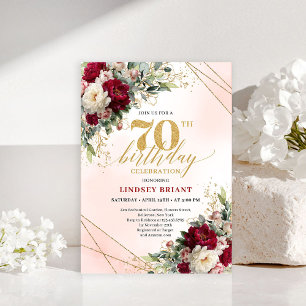 Klassisk guldblommig glad 70-års födelsedagsinbjud inbjudningar