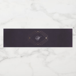 Klassisk gulddekor lila kalligrafi monogram vattenflaskor etikett