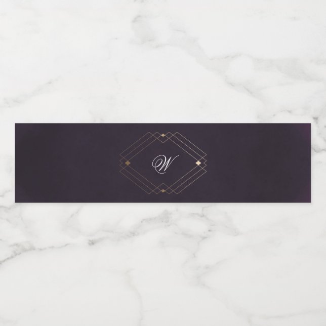 Klassisk gulddekor lila kalligrafi monogram vattenflaskor etikett (Singel etikett)