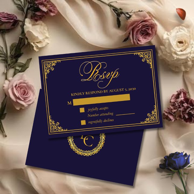 Klassisk guldram Royal Monogram Bröllop OSA Kort (Skapare uppladdad)