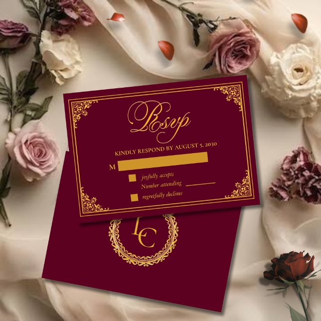 Klassisk guldram Royal Monogram Bröllop OSA Kort (Skapare uppladdad)