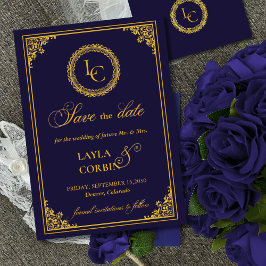 Klassisk guldram Royal Monogram Bröllop Spara Datumet