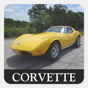 Klassisk Gult 1973 Corvette Fyrkantigt Klistermärke