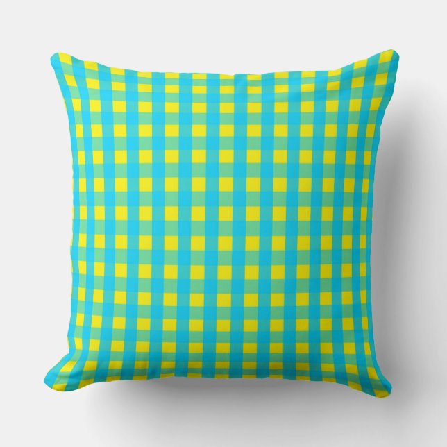 Klassisk Gult Blue Gingham Mönster Dekorativ kudde (Framsida)