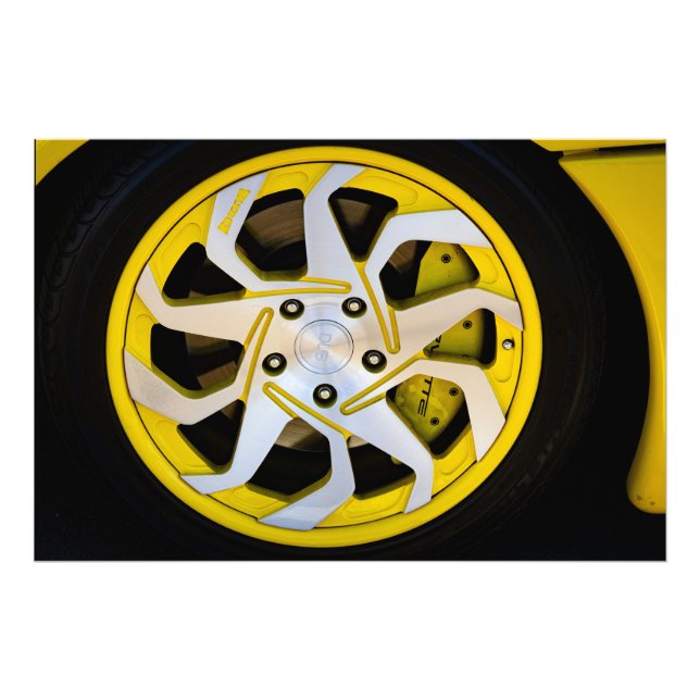 Klassisk Gult Hot rod Wheel Fototryck (Framsidan)
